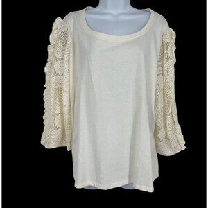 Cato Round Neck Lace Ruffle Detail Long Sleeve T-Shirt Size XL